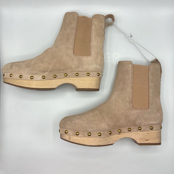 Jcrew Sz 7 Faux Fur Lined Clog Beige Suede Ankle Boots - Picture 8 of 12